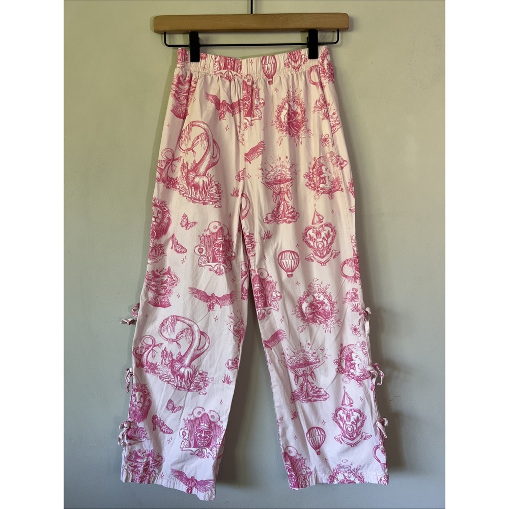 Wicked x Katie Kime Toile Print Pajama Pants Bow Side Size Medium 8